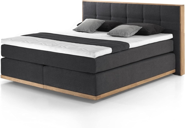 Mivano Levana Boxspringbett mit Sockel aus Eiche, 7-Zonen-Federkern, Matratzen H2 + Topper Premium, Chenille, Schwarz, Liegefläche 160x200 cm Bild 5