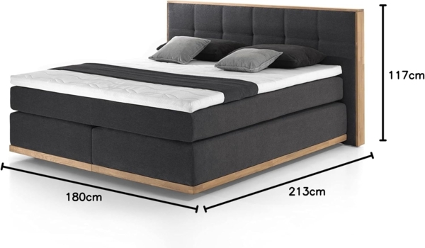 Mivano Levana Boxspringbett mit Sockel aus Eiche, 7-Zonen-Federkern, Matratzen H2 + Topper Premium, Chenille, Schwarz, Liegefläche 160x200 cm Bild 3