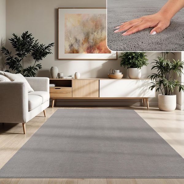 Paco Home Waschbarer Teppich Wohnzimmer Schlafzimmer Kurzflor rutschfest Flauschig Weich Moderne Einfarbige Muster, Grösse:240x340 cm, Farbe:Grau