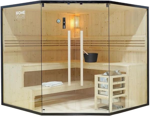 Home Deluxe 'Shadow - XL' Traditionelle Sauna für 6 Personen, inkl. Ofen, Holz natur, 190 x 200 x 200 cm