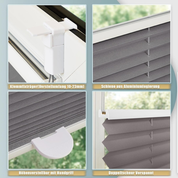 Plisseerollo ohne Bohren Klemmfix 75x130 cm(BxH) Anthrazit Jalousie Sonnenschutz Easyfix Faltrollo Lichtdurchlässig Rollo für Fenster & Tür Bild 4