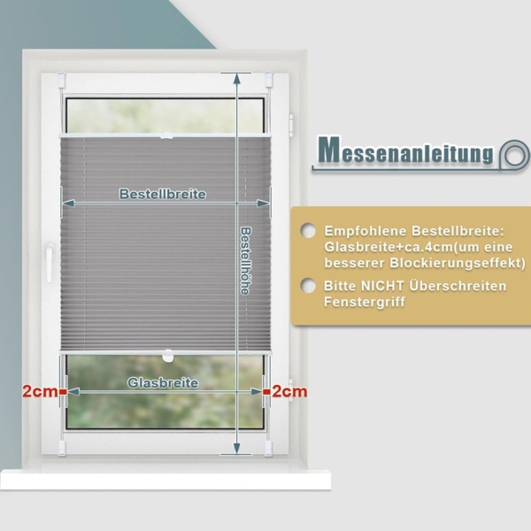 Plisseerollo ohne Bohren Klemmfix 75x130 cm(BxH) Anthrazit Jalousie Sonnenschutz Easyfix Faltrollo Lichtdurchlässig Rollo für Fenster & Tür Bild 5