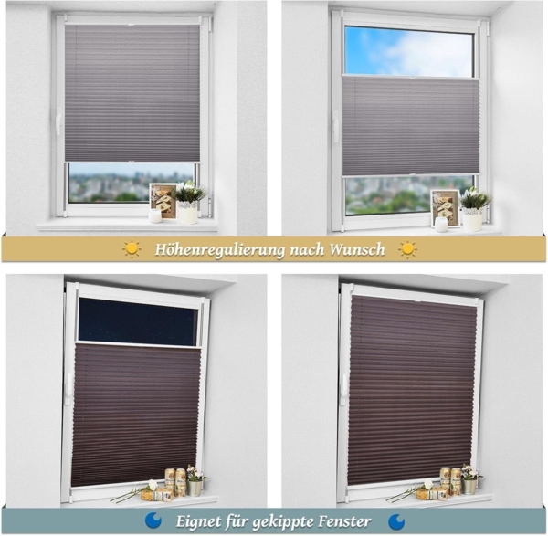 Plisseerollo ohne Bohren Klemmfix 75x130 cm(BxH) Anthrazit Jalousie Sonnenschutz Easyfix Faltrollo Lichtdurchlässig Rollo für Fenster & Tür Bild 6