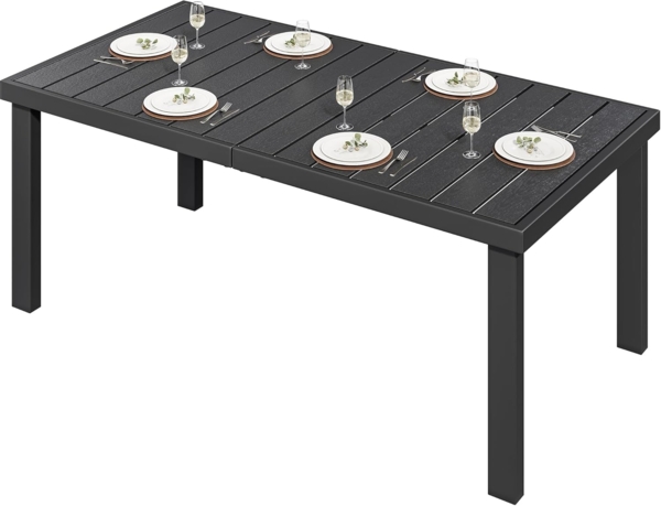 YITAHOME Gartentisch, 140x90 cm Terrassentisch mit WPC-Holztischplatte und Aluminiumrahmen, wetterfest, quadratischer Outdoor-Terrassentisch mit E-Beschichtung, Outdoor-Esstisch für Garten, Schwarz