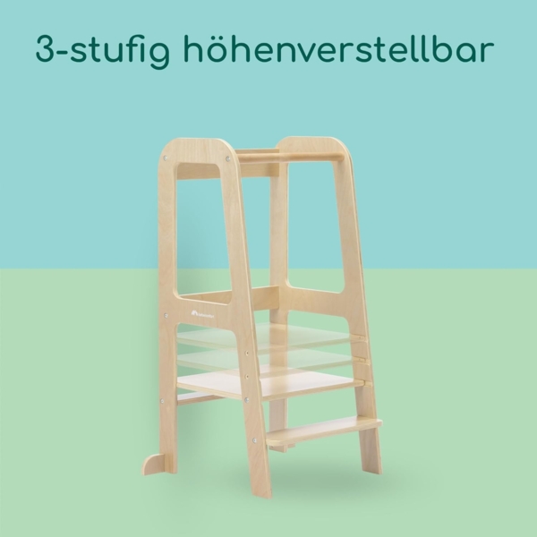 Bebeconfort Hoya, Montessori Lernturm Kinder, 1,5–6 Jahre (10–30 kg), 3-Stufig Höhenverstellbar, Sicherheitszertifikat, 6,2 kg Leichter Tritthocker Kinder, Langlebiges Design, Natural Wood Bild 3