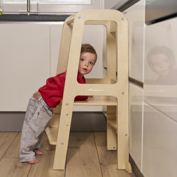 Bebeconfort Hoya, Montessori Lernturm Kinder, 1,5–6 Jahre (10–30 kg), 3-Stufig Höhenverstellbar, Sicherheitszertifikat, 6,2 kg Leichter Tritthocker Kinder, Langlebiges Design, Natural Wood Bild 9