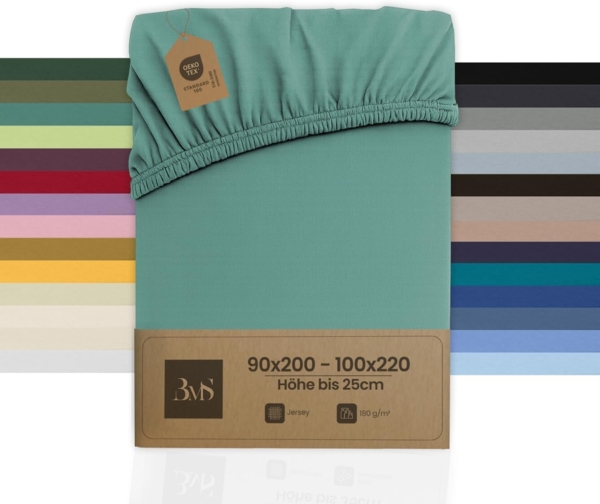 Bettwaesche-mit-Stil Jersey Spannbettlaken eukalyptus grün 90 – 100 x200cm Höhe bis 20cm