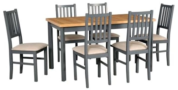 Essgruppe Nilo 7 Tischgruppe Graphit grau feiner Strukturstoff beige 7-teilig