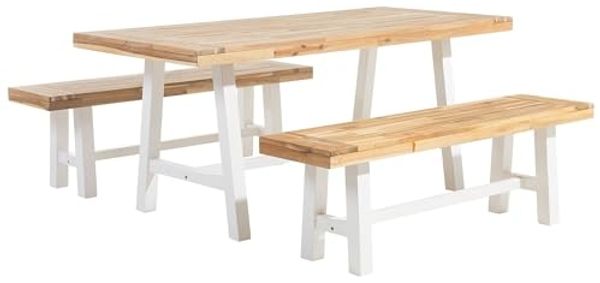 Gartentisch Set SCANIA Akazienholz 170x80x74 cm Weiß
