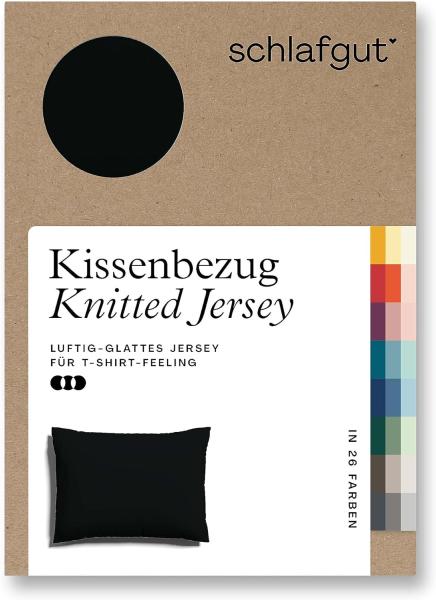 Schlafgut Knitted Jersey Bettwäsche | Kissenbezug einzeln 60x80 cm | off-black