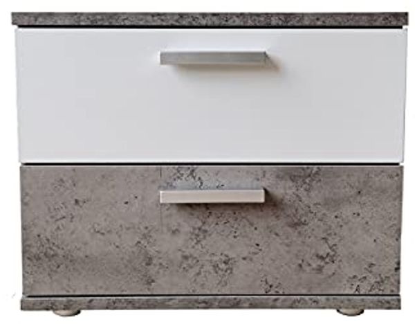 HTI-Living Nachtkommode Nachtschrank Beton Weiß mit 2 Schubladen Nina (Stück, 1 St, 1 Nachtschrank), Nachttisch Nachtkommode Nachtkonsole