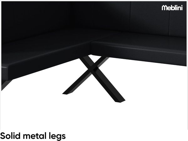 MEBLINI Eckbank für Esszimmer mit ausziehbarem Tisch - Küchenbank - Essecke - Sitzecke Küche - PETER - X-Beine 128x168x87cm Links - Schwarz Kunstleder/M Weiß-Schwarz Hochgl. Bild 7