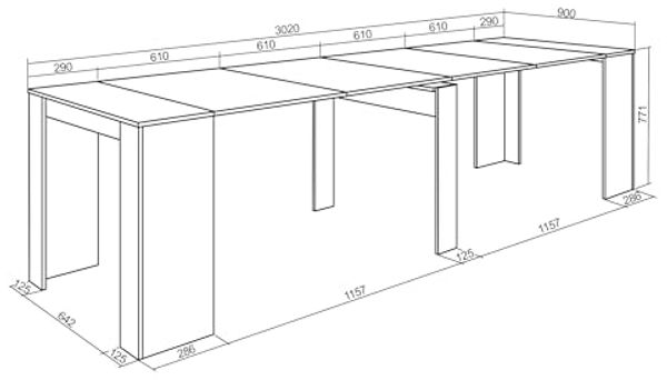 Skraut Home - Ausziehbarer Konsolentisch bis zu 3 Meter - Maße geschlossen: 75 x 90 x 50 cm - Weiß - Ideal für Ihr Esszimmer, Wohnzimmer oder Ihren Schreibtisch Bild 3