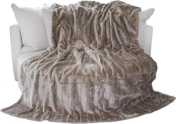 Brandsseller Felldecke, Hochwertige Kuscheldecke, Decke, Wohndecke, Nerzdecke, Plaid, Webpelzdecke, Tagesdecke (180x220 cm, Taupe/Grau)
