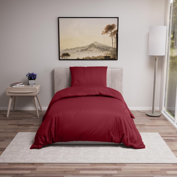 Dreamzie - Bettwäsche 135x200 Set Burgunderrot – Bettbezug mit 1 Kissenbezug 50x70 – Mikrofaser Weich & Pflegeleicht - Oeko-Tex