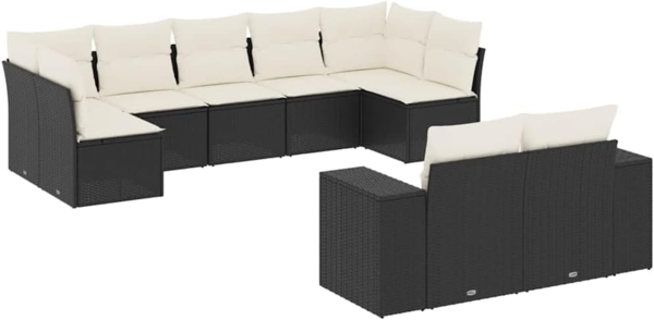 vidaXL 9-tlg. Garten-Sofagarnitur mit Kissen Schwarz Poly Rattan 3255353