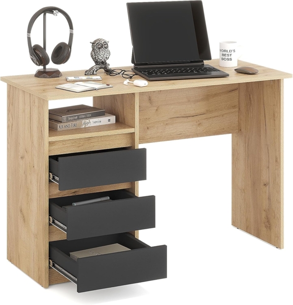 KOMTO Schreibtisch Oslo 110 Schreibtisch mit Schubladen Bürotisch Computertisch, Büro PC-Tisch Kinderschreibtisch mit Stauraum 110 x 50 x 74 cm Bild 5