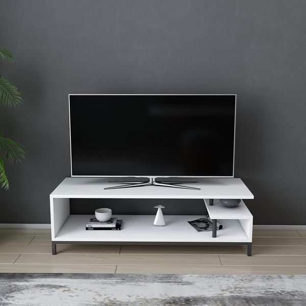 Hanah Home Stylish TV Stand, Black & White, 120 x 44.6 x 37.6 cm | 100% Melamine Coated Particle Board, 18 mm Thick | Modern Design for Living Room & Entertainment