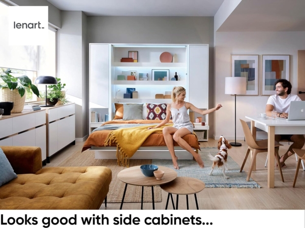 MEBLINI Schrankbett Bed Concept - BC-05 - 120x200cm Horizontal - Artisan Eiche mit Matratze - Wandbett mit Lattenrost - Klappbett mit Schrank - Wandklappbett - Murphy Bed - Bettschrank Bild 5