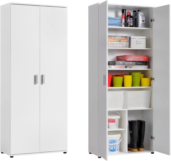 Home Collective Mehrzweckschrank 75 cm breit mit Einlegeböden 75x35x184 cm (BxTxH) Weiß (Vorratsschrank Universalschrank für Haushalt, Flur, Büro, Keller) mit 2 Türen & 6 Einlegeböden