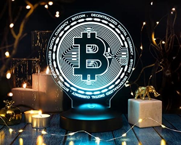 Geschenkelampe LED Nachttischlampe Bitcoin 3D Gravur Nachtlicht Geschenk für Krypto-Liebhaber Crypto, Leuchte 7 Farben fest integriert, Geschenk für Männer, Kryptowährung