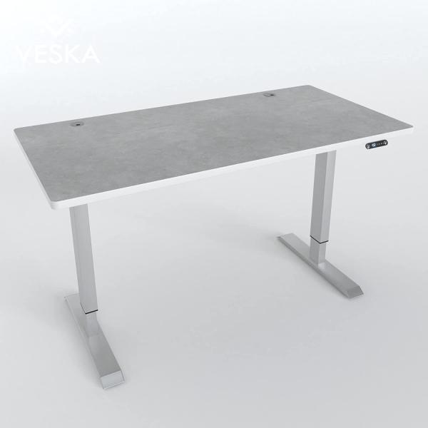 Höhenverstellbarer Schreibtisch (140 x 70 cm) - Sitz- & Stehpult - Bürotisch Elektrisch Höhenverstellbar mit Touchscreen & Stahlfüßen (Silber/Stein-Grau)