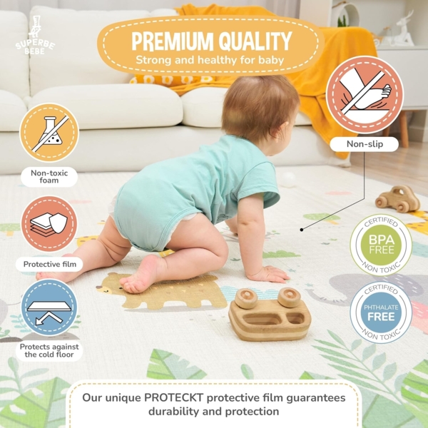 Babymatte Kindermatte Baby Spielmatte 180 x 200 x 1. 5cm. Wendefähige und ungiftige Dicke Faltbare wasserdichte Schaumstoff Kinderteppich. Krabbelmatte Spiel-Teppich Bodenmatte Kinder-Matte Geschenk Baby Bild 6