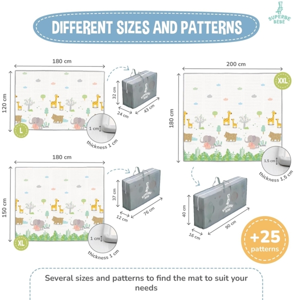 Babymatte Kindermatte Baby Spielmatte 180 x 200 x 1. 5cm. Wendefähige und ungiftige Dicke Faltbare wasserdichte Schaumstoff Kinderteppich. Krabbelmatte Spiel-Teppich Bodenmatte Kinder-Matte Geschenk Baby Bild 2
