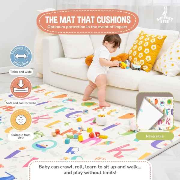 Babymatte Kindermatte Baby Spielmatte 180 x 200 x 1. 5cm. Wendefähige und ungiftige Dicke Faltbare wasserdichte Schaumstoff Kinderteppich. Krabbelmatte Spiel-Teppich Bodenmatte Kinder-Matte Geschenk Baby Bild 3