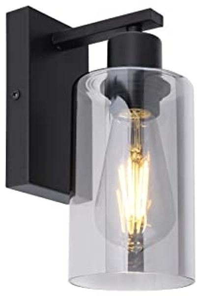 LED Wandleuchte mit Rauchglas Lampenschirm Metall Schwarz, Höhe 23cm
