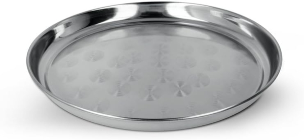 METALTEX Tablett rund 32 cm aus INOX - satiniert in schwerer Qualität / Edelstahlplatte / Servierplatte