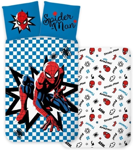 MARVEL Kinderbettwäsche Bettwäsche Spiderman Karo, 1 teilig