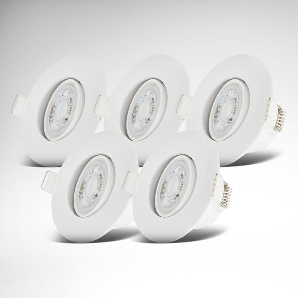 B.K.Licht - 5er Set LED Einbaustrahler 230V, schwenkbarer LED Strahler für das Badezimmer IP65, Deckenstrahler stufenlos dimmbar, Spots, Deckenspots, Badezimmerlampe, Weiß, 90x42 mm (DxH)