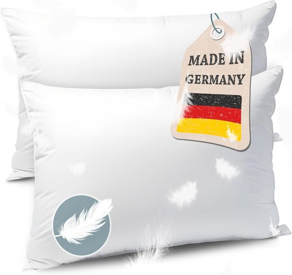 KNERST Federkopfkissen allergikerfreundliches Federkopfkissen, Füllung: Federn, Bauchschläfer, Rückenschläfer, Seitenschläfer, Hergestellt in Deutschland, für Allergiker geeignet