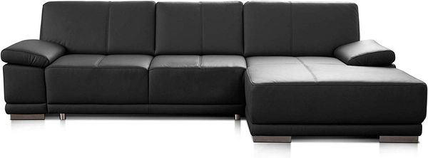CAVADORE Ecksofa Corianne / Ledercouch inkl. Armteilverstellung und Longchair / 282 x 80 x 162 / Echtleder, schwarz