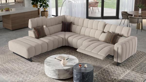 Sofanella Wohnlandschaft Veneto Stoff Ecksofa Couch in Hellgrau M: 306 x 281 Breite x 101 Tiefe Bild 5