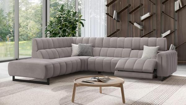 Sofanella Wohnlandschaft Veneto Stoff Ecksofa Couch in Hellgrau M: 306 x 281 Breite x 101 Tiefe Bild 2