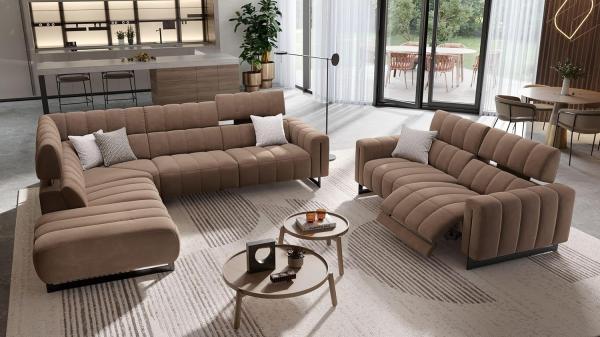 Sofanella Wohnlandschaft Veneto Stoff Ecksofa Couch in Hellgrau M: 306 x 281 Breite x 101 Tiefe Bild 6