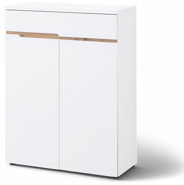 Memphis Schuhschrank in Weiß, Artisan Eiche Optik - Schuhregal mit viel Stauraum für Ihre Schuhe - 80 x 107 x 38 cm (B/H/T)