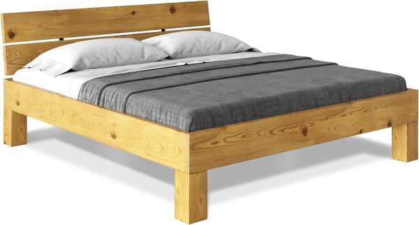 Möbel-Eins CURBY 4-Fuß-Bett mit Kopfteil, Material Massivholz, rustikale Altholzoptik, Fichte natur 120 x 200 cm Standardhöhe