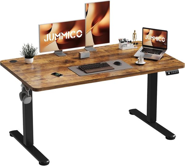 JUMMICO HöHenverstellbarer Schreibtisch Standing Desk Elektrischer Schreibtisch Höhenverstellbar mit Memory-Funktion 120x60 cm,Braun