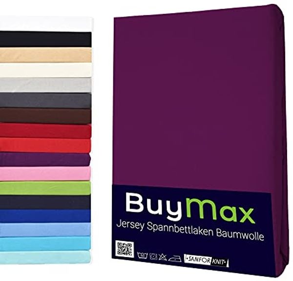 Buymax Spannbettlaken 160x200 cm Baumwolle 100% Spannbetttuch Bettlaken Jersey, Matratzenhöhe bis 25 cm, Farbe Aubergine