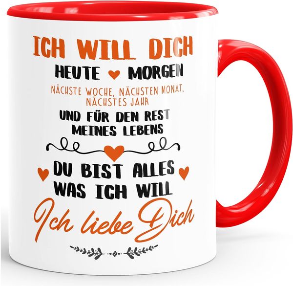 MoonWorks Tasse Kaffeetasse Ich will dich heute und morgen ich liebe dich Geschenk Valentinstag Liebe Spruch MoonWorks®, Keramik
