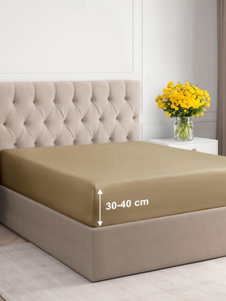 Spannbettlaken 120x200 Beige 40 cm Steghöhe - Luxuriöses Spannbetttuch für Einzelbett - Passt auf Matratzen bis zu 40 cm Höhe - Weiches, knitterfreies und atmungsaktives Bettlaken - Einzelpackung