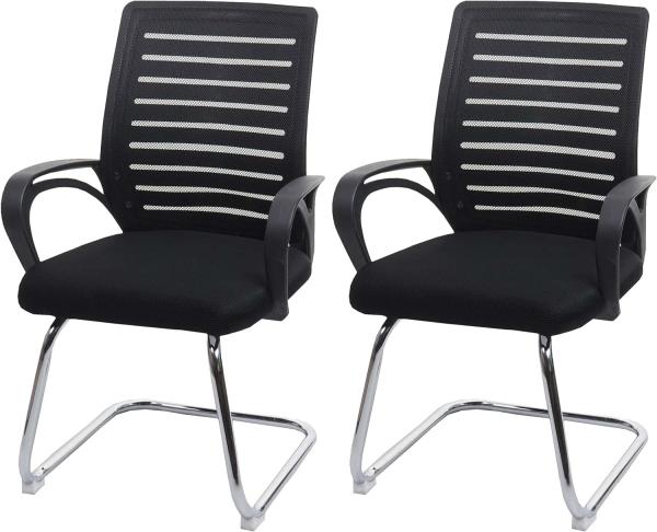 2er-Set Konferenzstuhl HWC-K51, Besucherstuhl Freischwinger, 150kg belastbar Stoff/Textil ~ schwarz