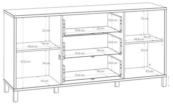 Forte SKELBIT Sideboard 160, große Kommode im Boho-Stil, 2-türig, 3 Schubladen, Holzwerkstoff, Wohn-/Schlafzimmer, Elegancia Eiche Holzdekor|Technorattan, 162,8 cm breit x 82,5 cm hoch x 42 cm tief Bild 7