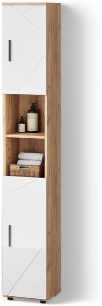 Livinity® Hochschrank Ronco, Weiß Hochglanz/Goldkraft Eiche/Weiß Hochglanz, 30 x 192 cm...