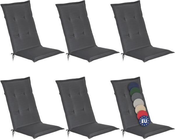 6er Set Beautissu Hochlehner Auflage Loft HL 120x50x6cm Graphitgrau