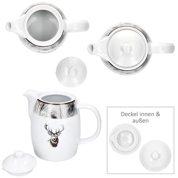 MamboCat Kanne Kanne Alois 850ml mit Deckel Porzellan Tee & Kaffee Hirsch-Dekor Bild 3