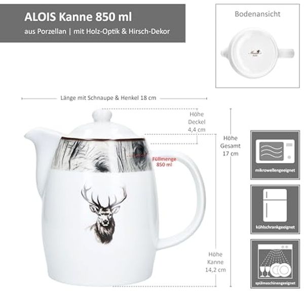 MamboCat Kanne Kanne Alois 850ml mit Deckel Porzellan Tee & Kaffee Hirsch-Dekor Bild 6